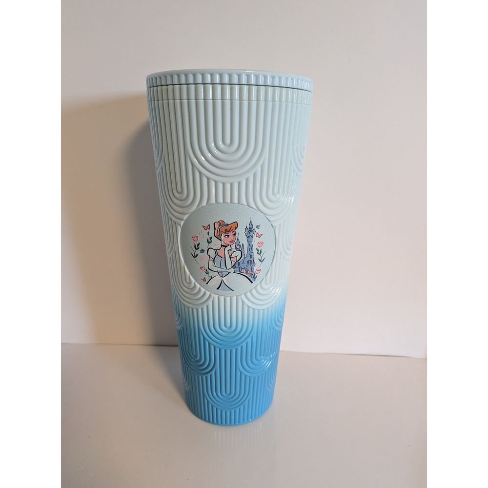 Disney Princess Cinderella Blue Ombre Textured Cold Cup Tumbler with Lid 9in